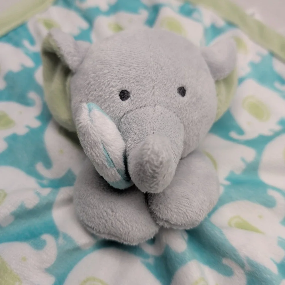 Carters Grey Elephant Lovey Plush Green Blue Security Blanket Baby